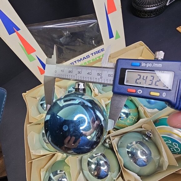 Poland Santa Land 1950s 1960s 12pcs Christmas Ornaments Blue Glass With BOX READ - Picture 12 of 16